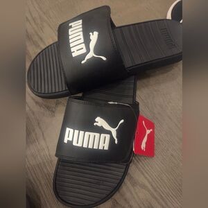 Puma Black and White Logo Slide Sandals